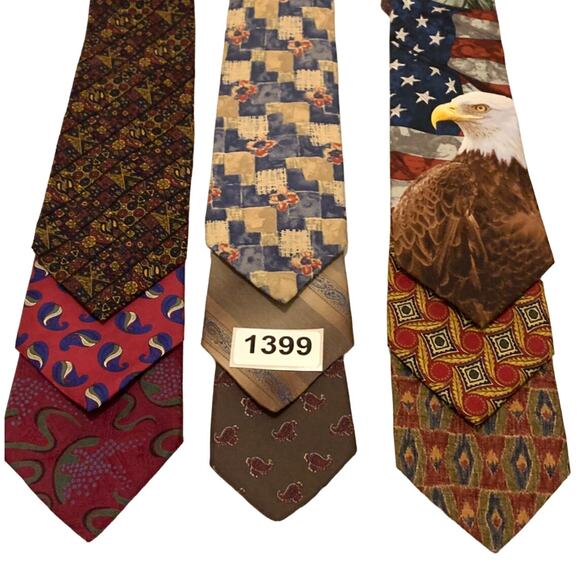 Mens Bundle of 9 - 100% Silk Neck Ties Various Colors & American Bald Eagle - Picture 14 of 14